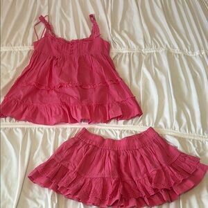 Pink Ruffled Top and Skirt Set